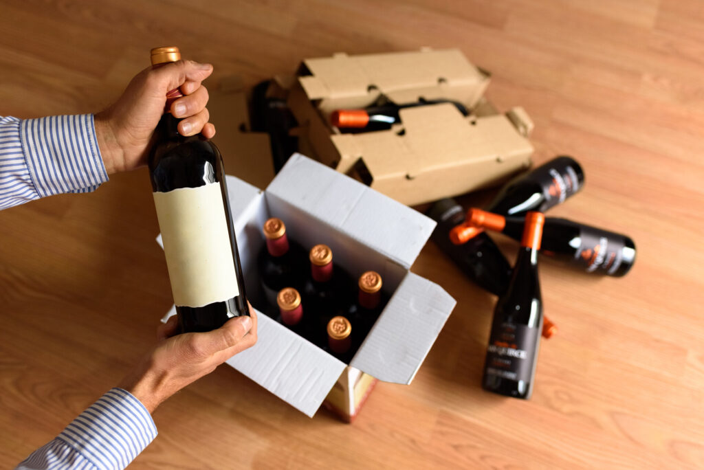 Cardboard box with quality wine bottles