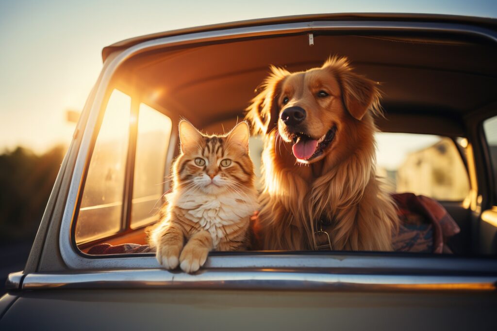 Dog and cat in the car