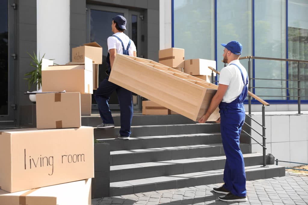 Movers carrying shelf  