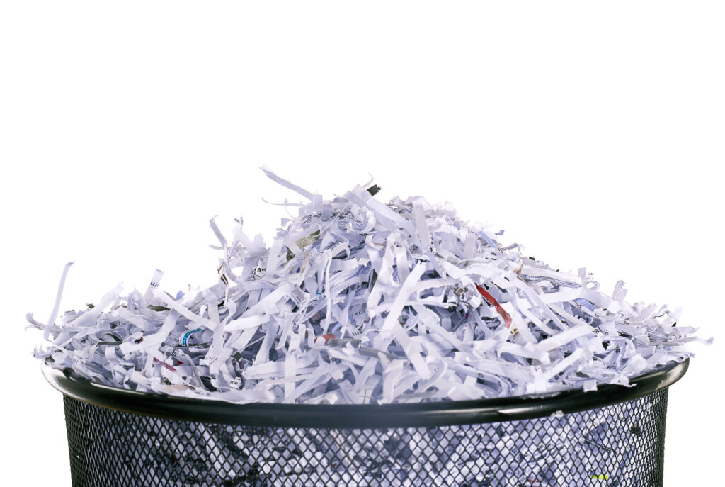 shredded paper in a dustbin