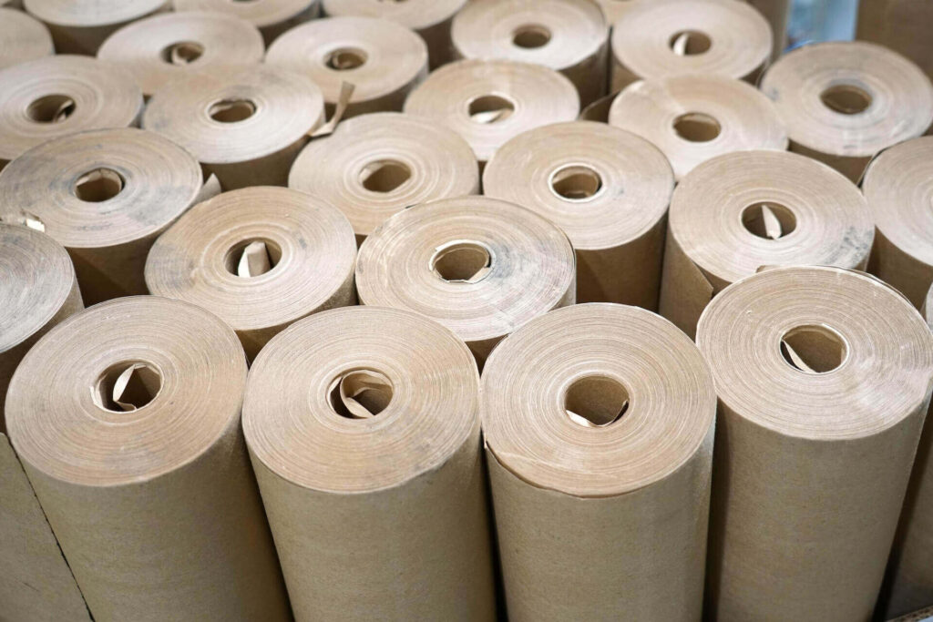 Rolls of packing paper that will be used for long-distance moving 