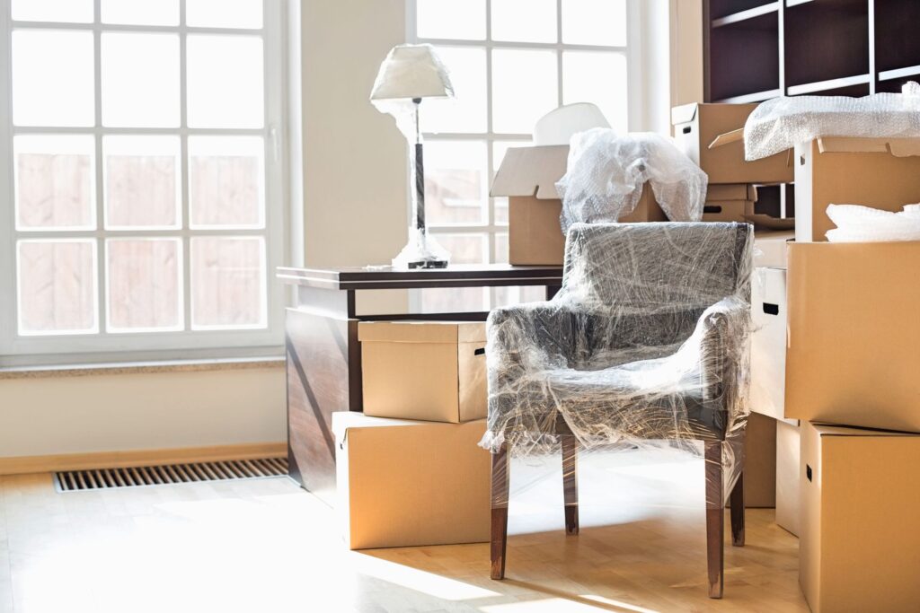 Packed furniture ready to be moved